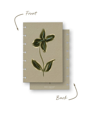 Front and back views of a pair of botanical discbound planner covers featuring a vintage-inspired floral illustration on a soft neutral background. The front cover showcases the full artwork, while the coordinating back cover includes subtle Jane’s Agenda branding near the bottom.