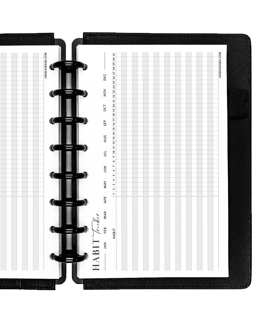 Monthly habits planner inserts for discbound planners, disc notebooks, A5 Ringbound planners, and half-letter unpunched planner sizes by Jane's Agenda.
