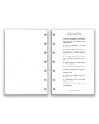 Jane's Agenda 'The Daily Reset' 20 minute home routine two-sided Planner Insert — daily home management checklist Discbound Planner Insert Refill