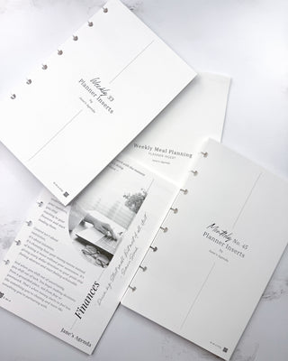 Jane's Agenda discbound planner refills collection — weekly planner inserts, monthly planner inserts, weekly meal planning inserts, and finance inserts for a customizable refillable planner system