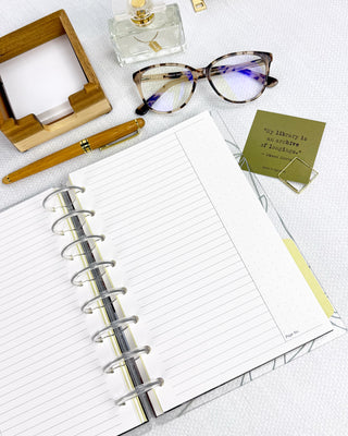 Discbound planner inserts, lined notebook pages with dot grid margins and reference page numbers. Commonplace inserts.