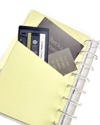 Light green discbound planner envelope pocket divider insert with inspirational quote cards and cassette tape bookmark – Jane's Agenda.