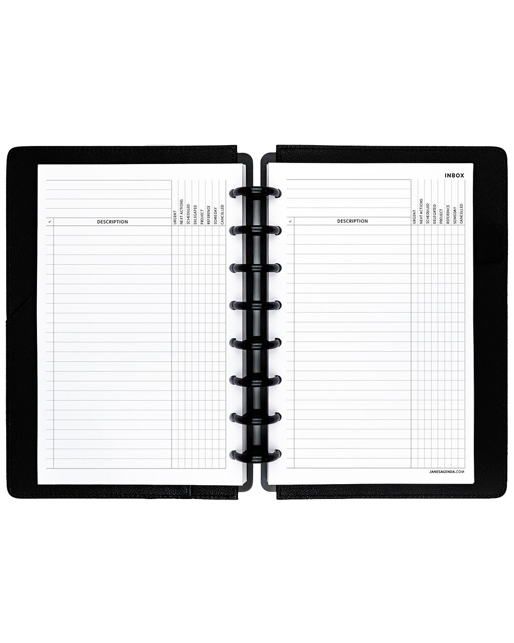 Inbox planner insert refill pages for disc-bound planners and planner notebooks by Jane's Agenda.