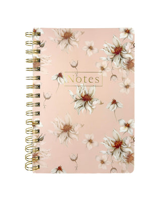 Lists Notebook | Twin Loop Journal | White Floral and Pink