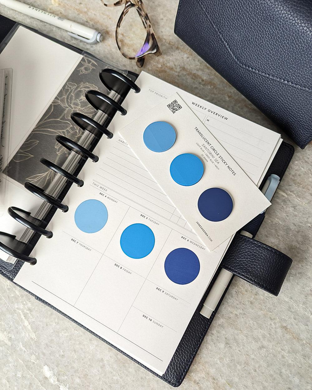 Round blue translucent page flags