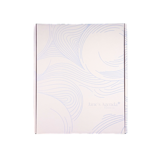 June 2026 Planner Subscription Box with blue swirls on a translucent background