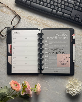 Monthly Planning Routine Dashboard Set | Vellum & Black Cardstock