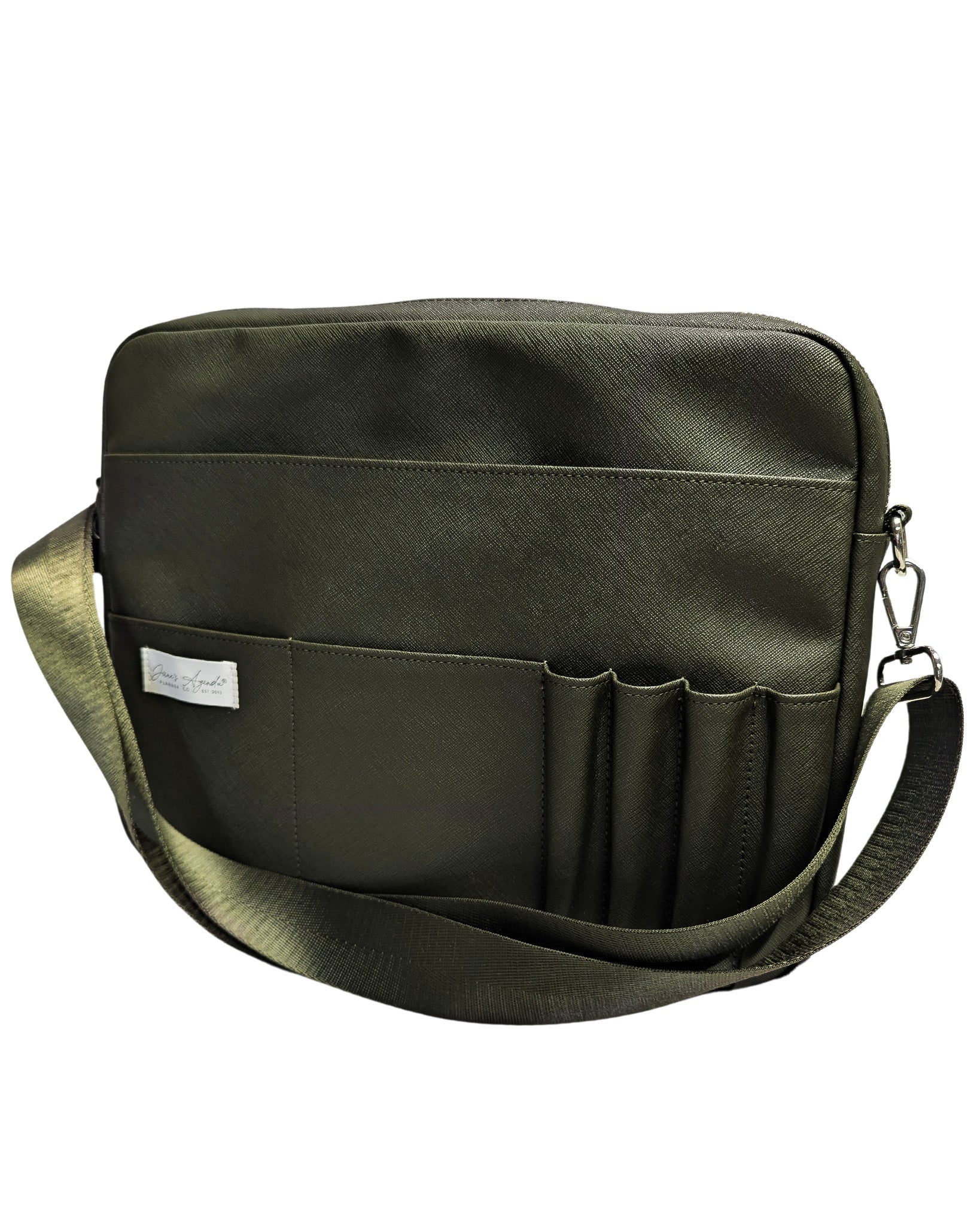 Vegan leather courier and laptop bag by Jane's Agenda.