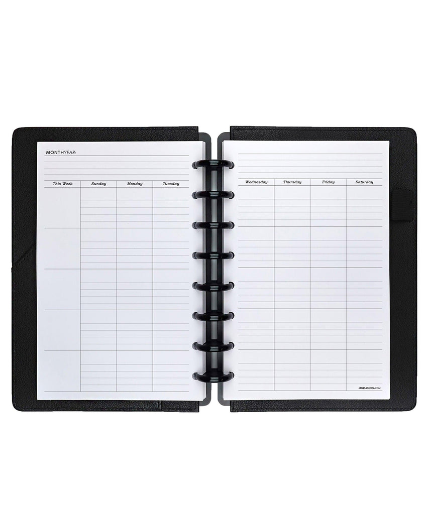 Monthly planner refill inserts pages for discbound planners and ringbound planners by Janes Agenda.