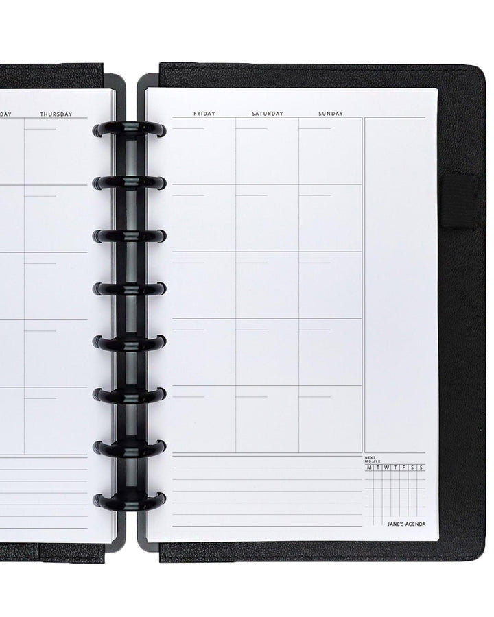 Monthly planner inserts undated, for discbound and six ring planner systems by Jane's Agenda.