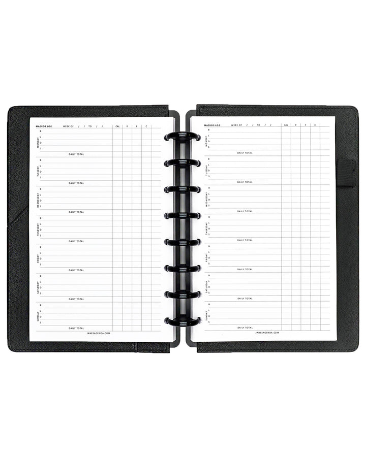 Macros log planner inserts to log your diet and weight loss journey in your disc-bound planner or disc notebook system by Jane's Agenda.