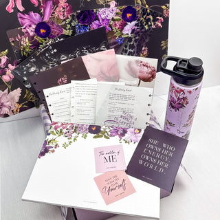 Jane's Agenda dark floral exclusive monthly planner subscription box — curated Discbound Planning accessories including Dashboards, Planner Inserts, Desk Pad and Water Bottle