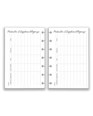 Janes Agenda discbound planning refillable inserts, medical insert pack, medication and supplement tracker