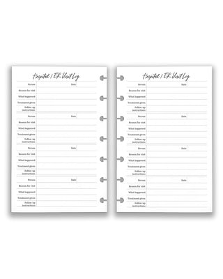 Janes Agenda discbound planning refillable inserts, medical insert pack, hospital visit tracker log