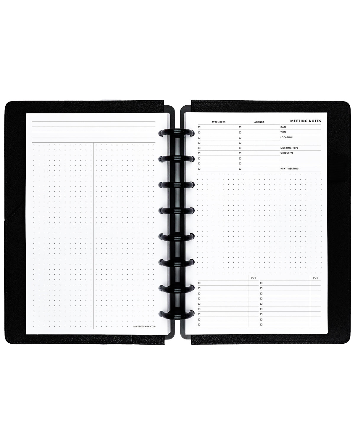 Meeting notes planner inserts for disc-bound planners and disc notebooks by Jane's Agenda.