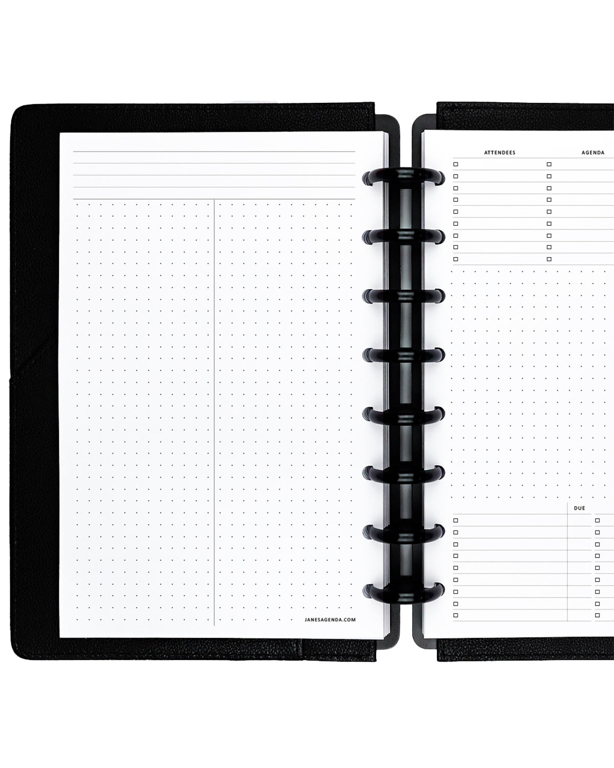 Meeting notes planner inserts for disc-bound planners and disc notebooks by Jane's Agenda.