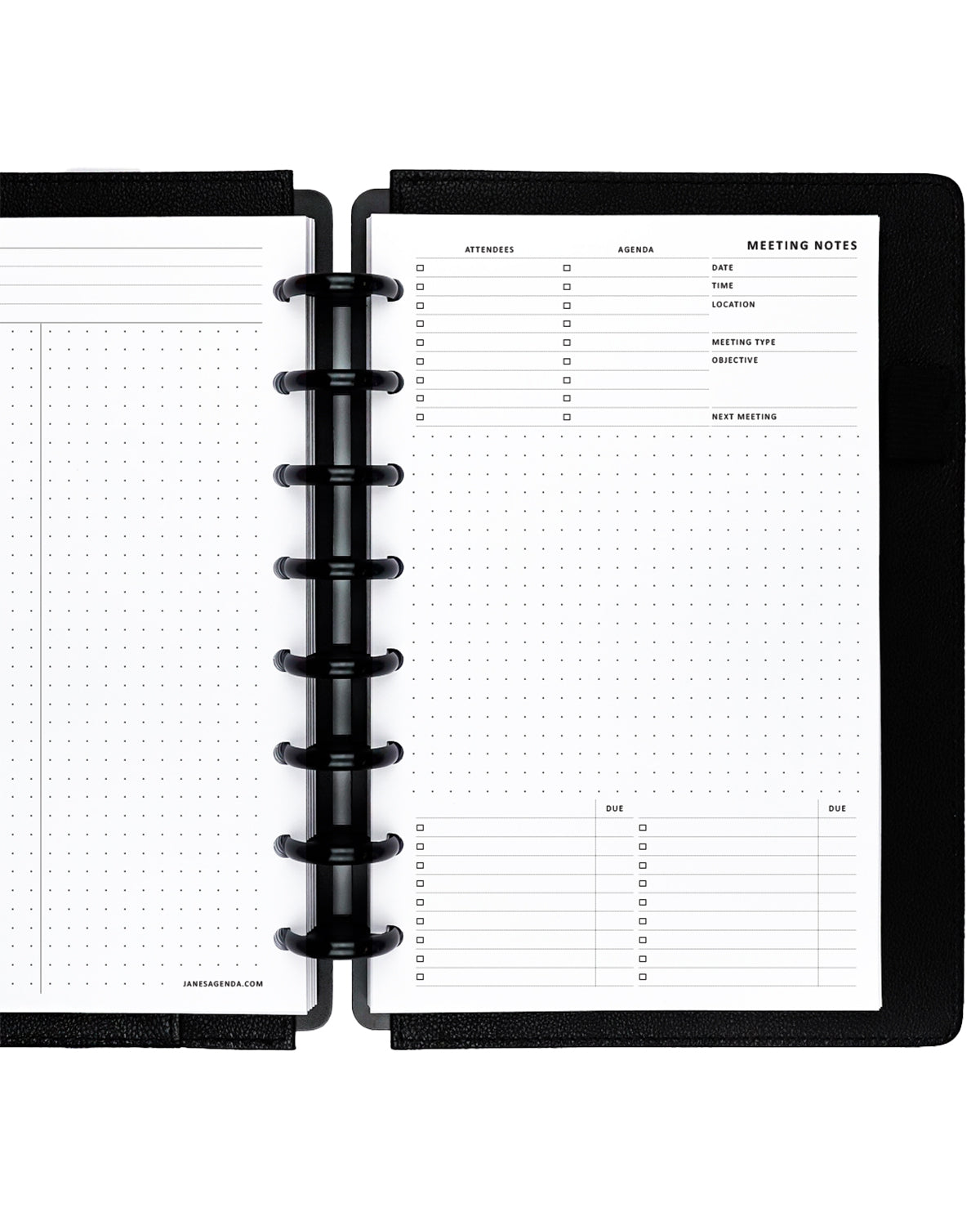 Meeting notes planner inserts for disc-bound planners and disc notebooks by Jane's Agenda.