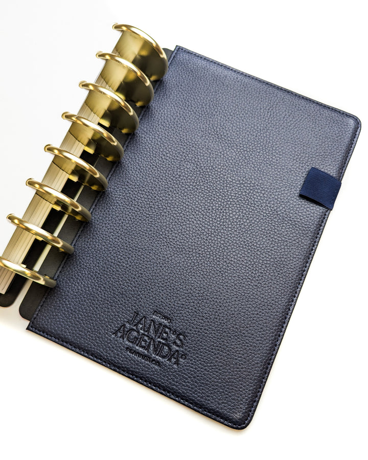 Midnight blue vegan leather discbound planner cover by Jane's Agenda.