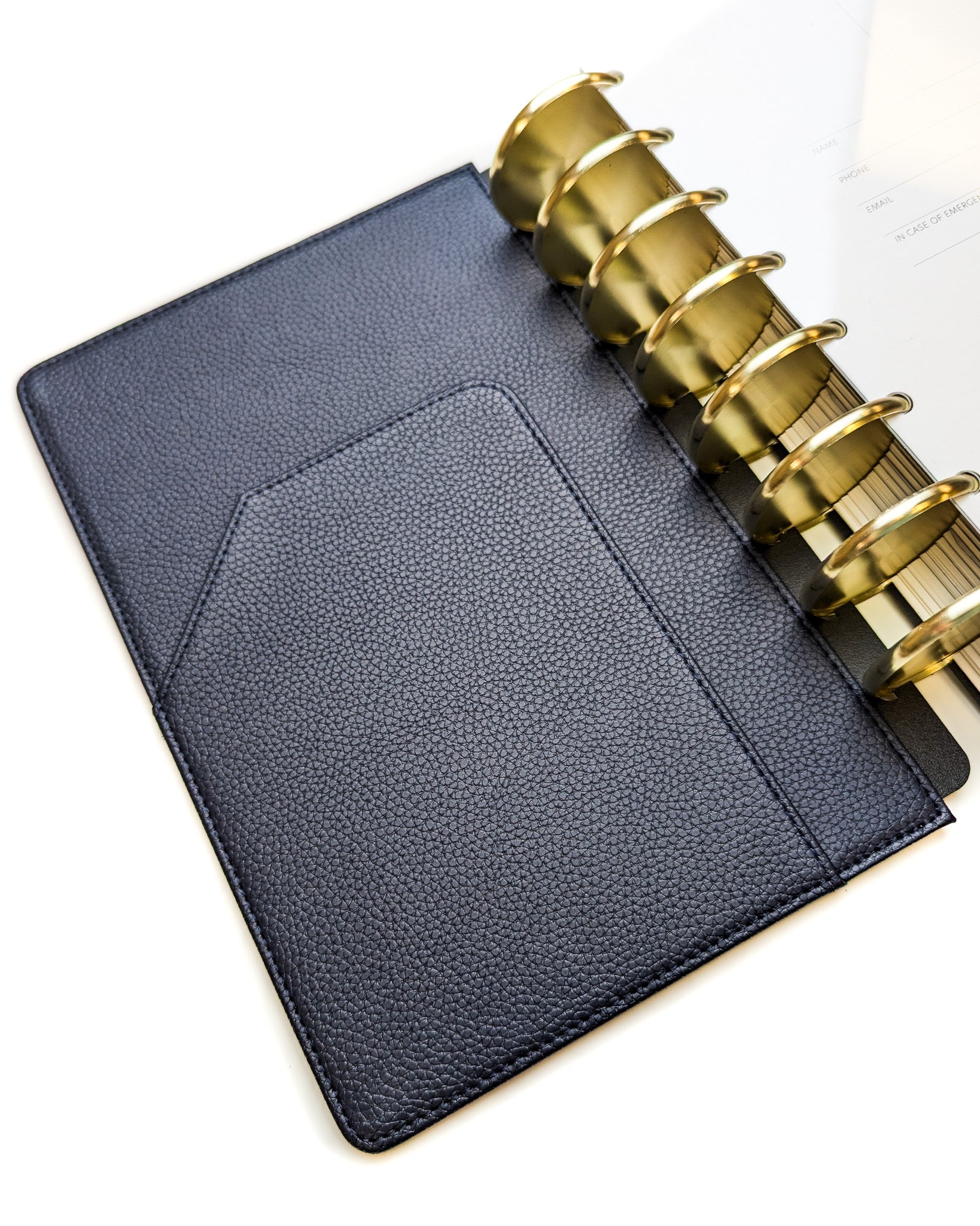 Midnight blue vegan leather discbound planner cover by Jane's Agenda.