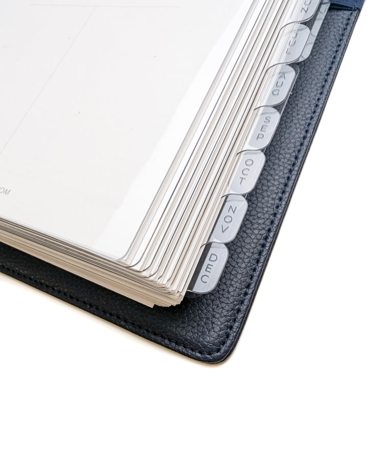 Midnight blue vegan leather discbound planner cover by Jane's Agenda.