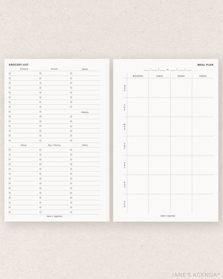 Weekly Meal Planning & Grocery Planner Inserts