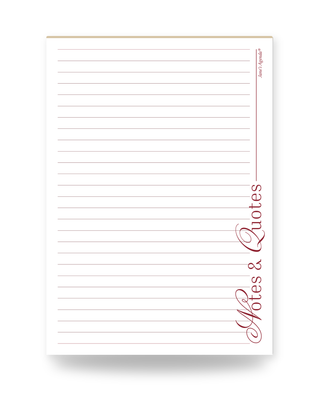 Lined “Notes & Quotes” planner insert featuring a clean white layout with soft burgundy writing lines, a vertical accent line, decorative script lettering, and Jane’s Agenda branding along the edge.