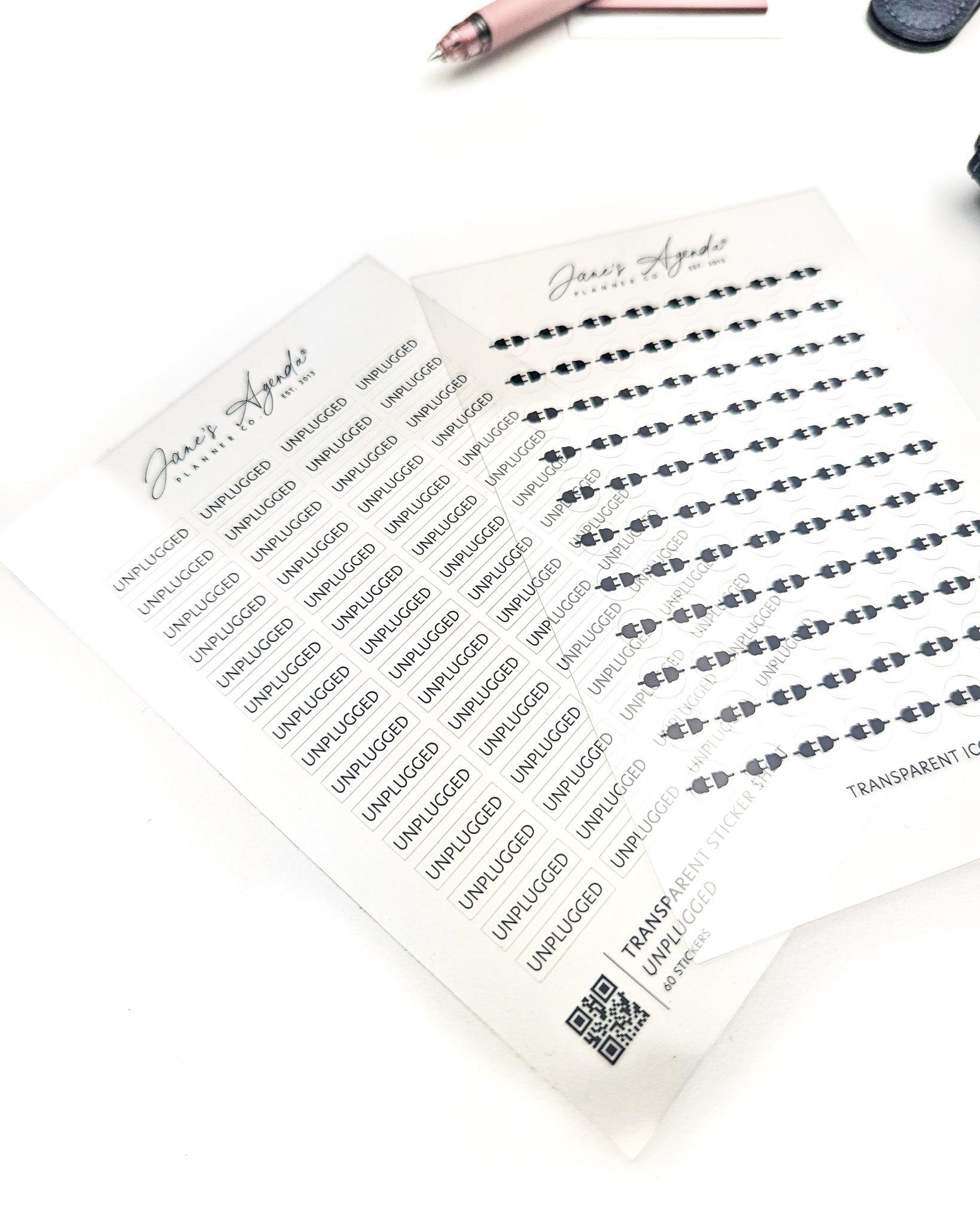 Clear plastic adhesive planner stickers by Jane's Agenda.