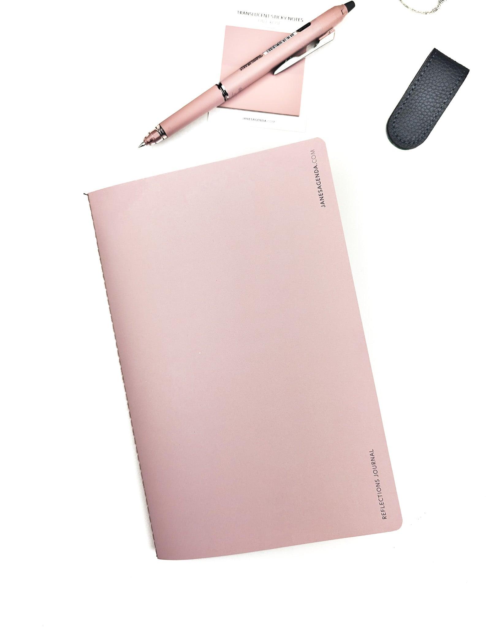 Saddle stitched notebook reflections journal by Jane's Agenda in soft pink.