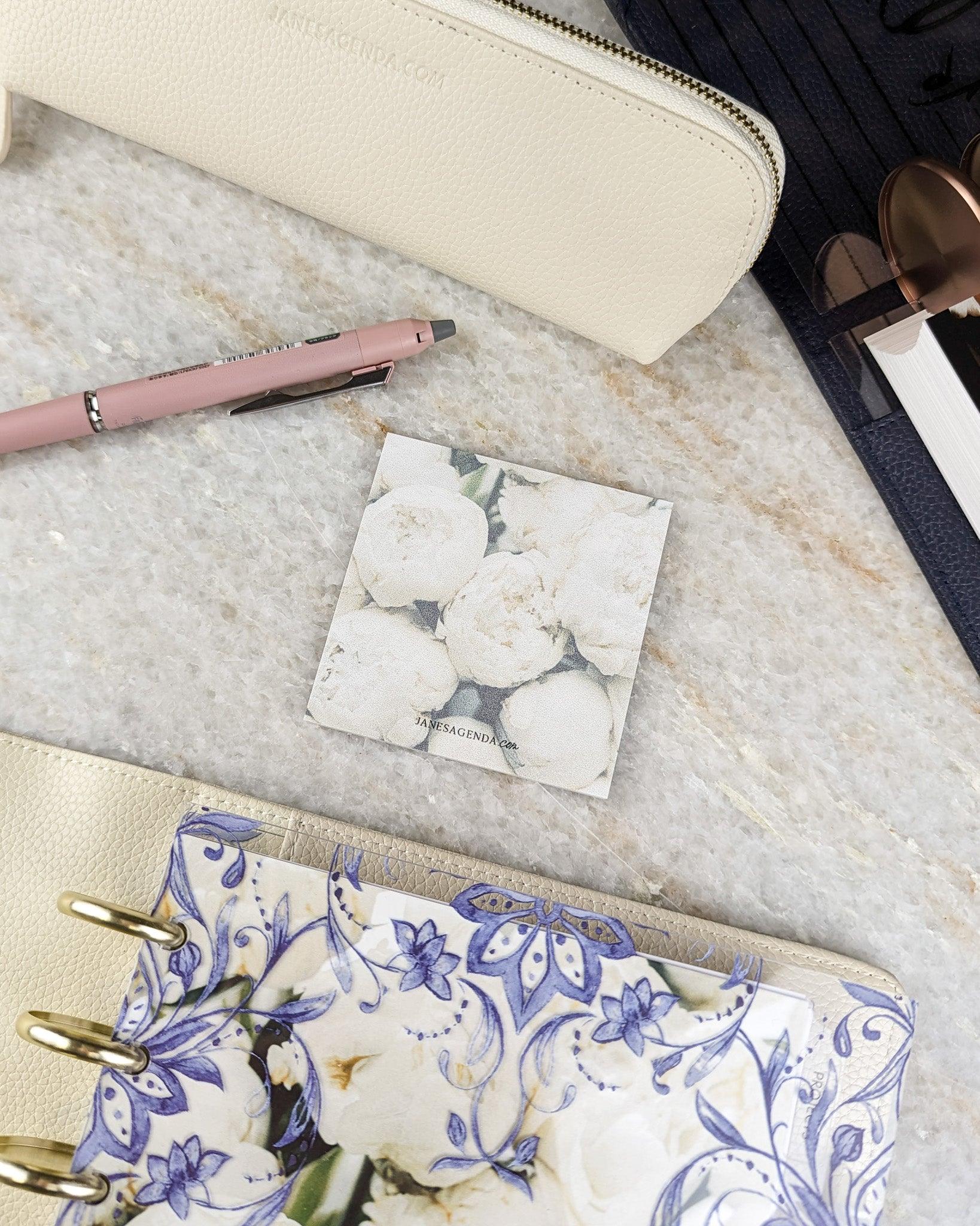 White floral sticky notes by Jane's Agenda.