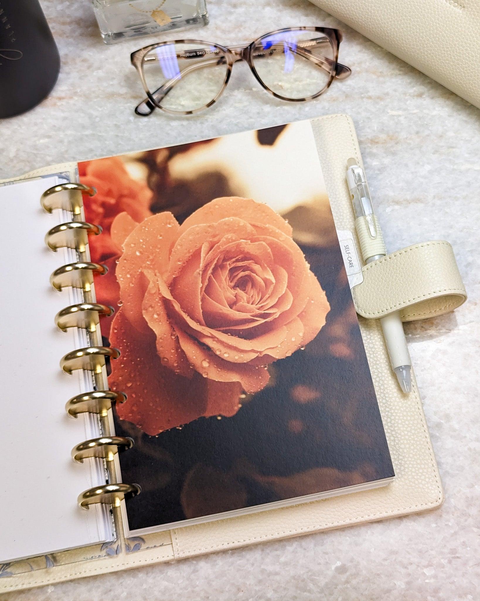 Peach rose cardstock dashboard for discbound  planner, disc notebooks, and A5 size planners by Jane's Agenda.