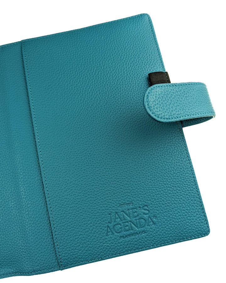 Teal Blue Vegan Leather Wrap Around Discbound Planner Cover for Discbound Planners and Disc Notebooks By Jane's Agenda.