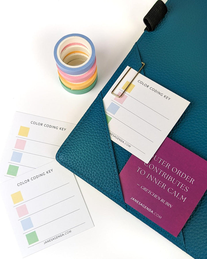 Color coding key reference cards for planning in your discbound planner, disc notebook or A5 size planner binder by Jane's Agenda.