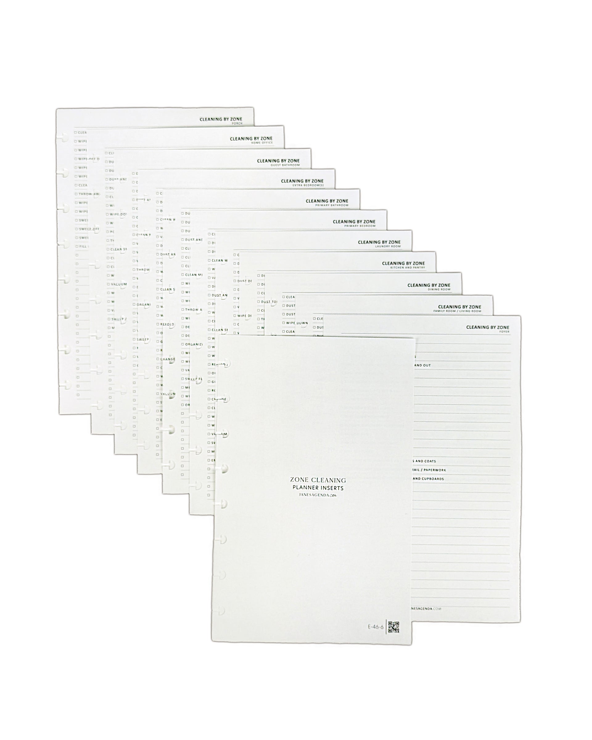 Zone Cleaning planner inserts for discbound planners, disc notebooks, and A5 size ringbound planner systems by Jane's Agenda.