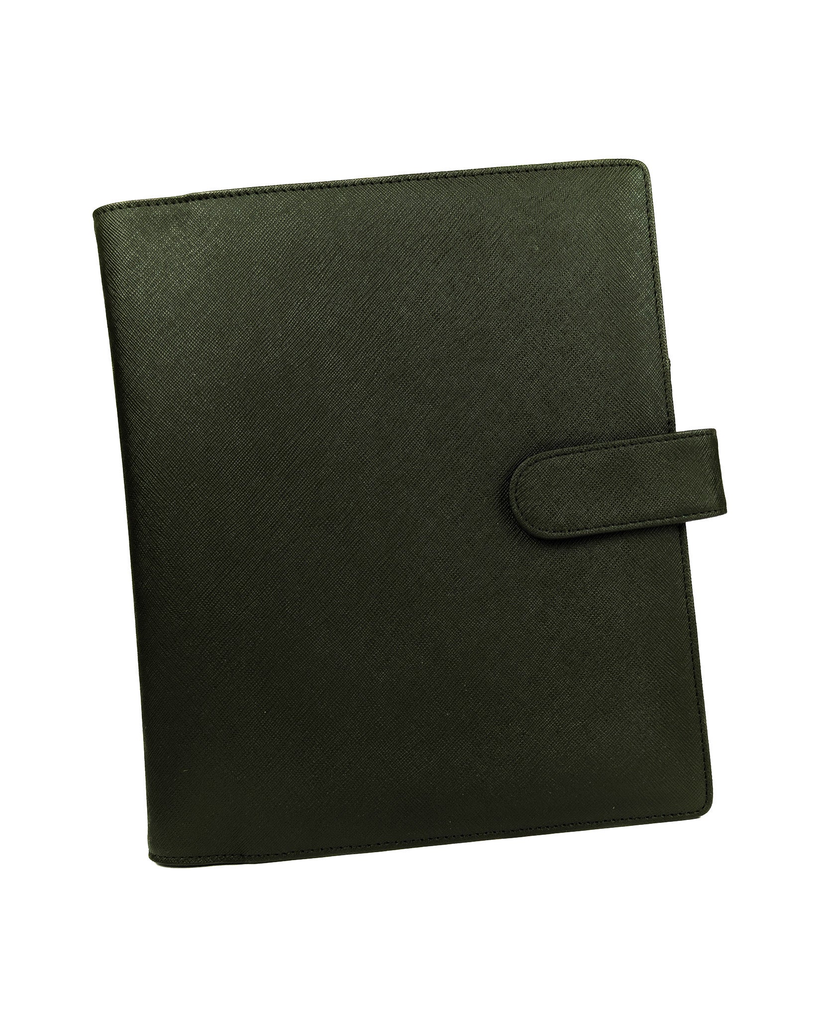 Nori green saffiano vegan leather discbound wrap cover for discbound planners and disc notebooks by Jane's Agenda.