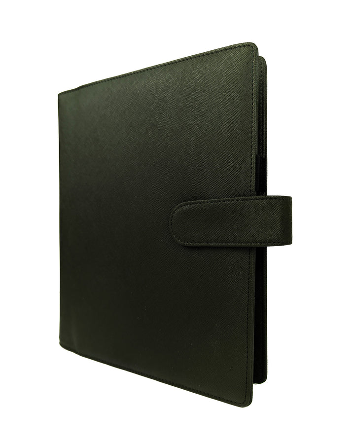 Nori green saffiano vegan leather discbound wrap cover for discbound planners and disc notebooks by Jane's Agenda.