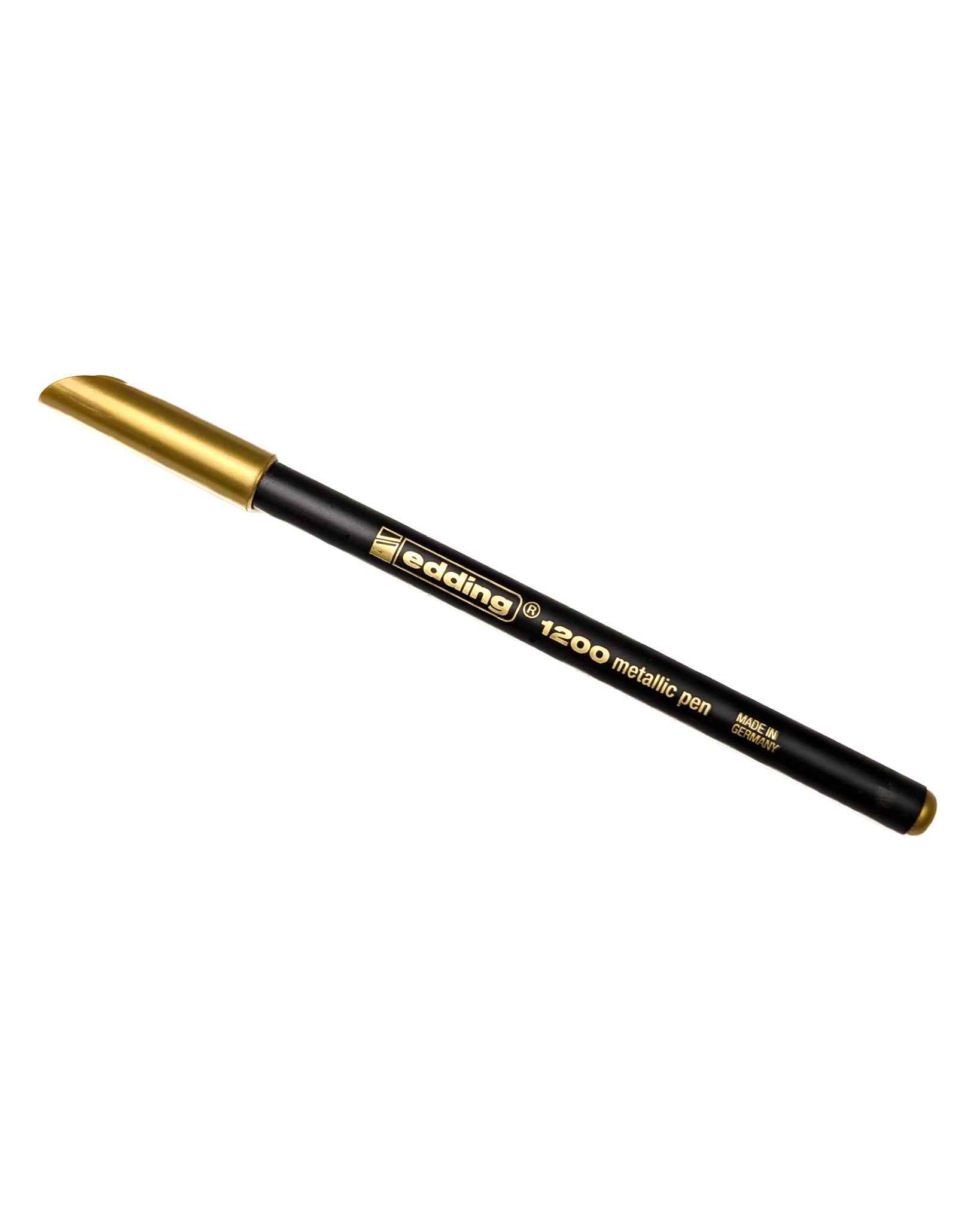 Gold Edding 1200 Metallic Pen with black barrel and gold cap, shown closed against a white background.