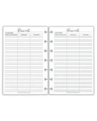 Passwords Discbound Planner Inserts by Jane's Agenda.