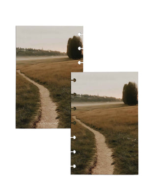 Jane's Agenda discbound planner dashboard inserts – double sided moody European countryside path photography, warm earth tone aesthetic planner accessories