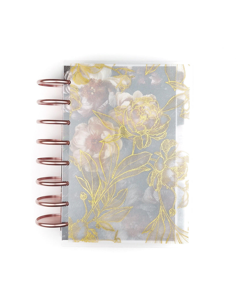 Gold foiled peonies planner cover for discbound planners and notebooks by Jane's Agenda.