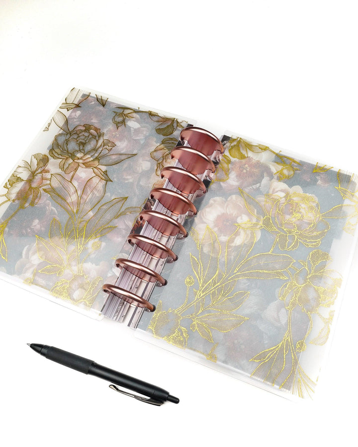 Planner dashboards and planner covers featuring peonies and gold foil for your discbound or ring bound planners and notebooks by Janes Agenda.