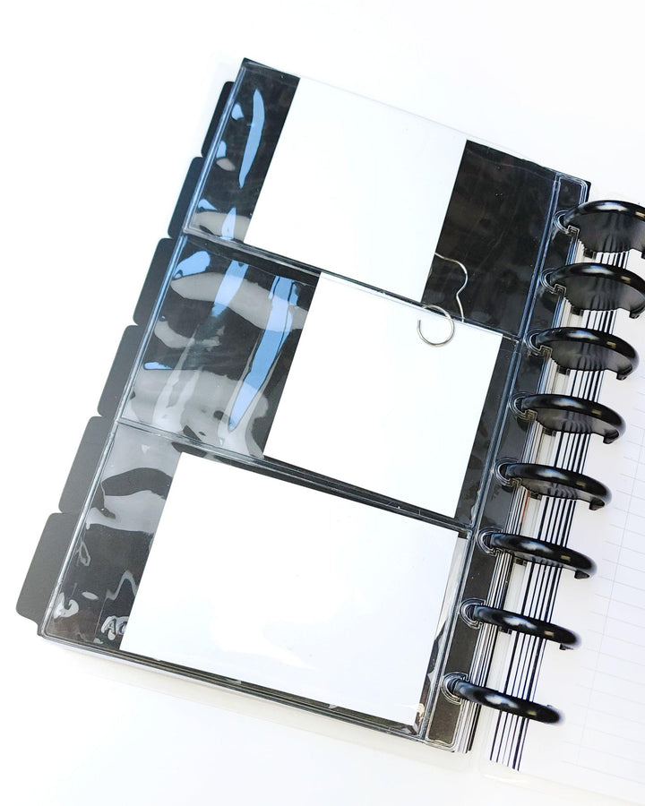 Plastic planner pockets for six ring planners, disc notebooks and discbound planners by Jane's Agenda.