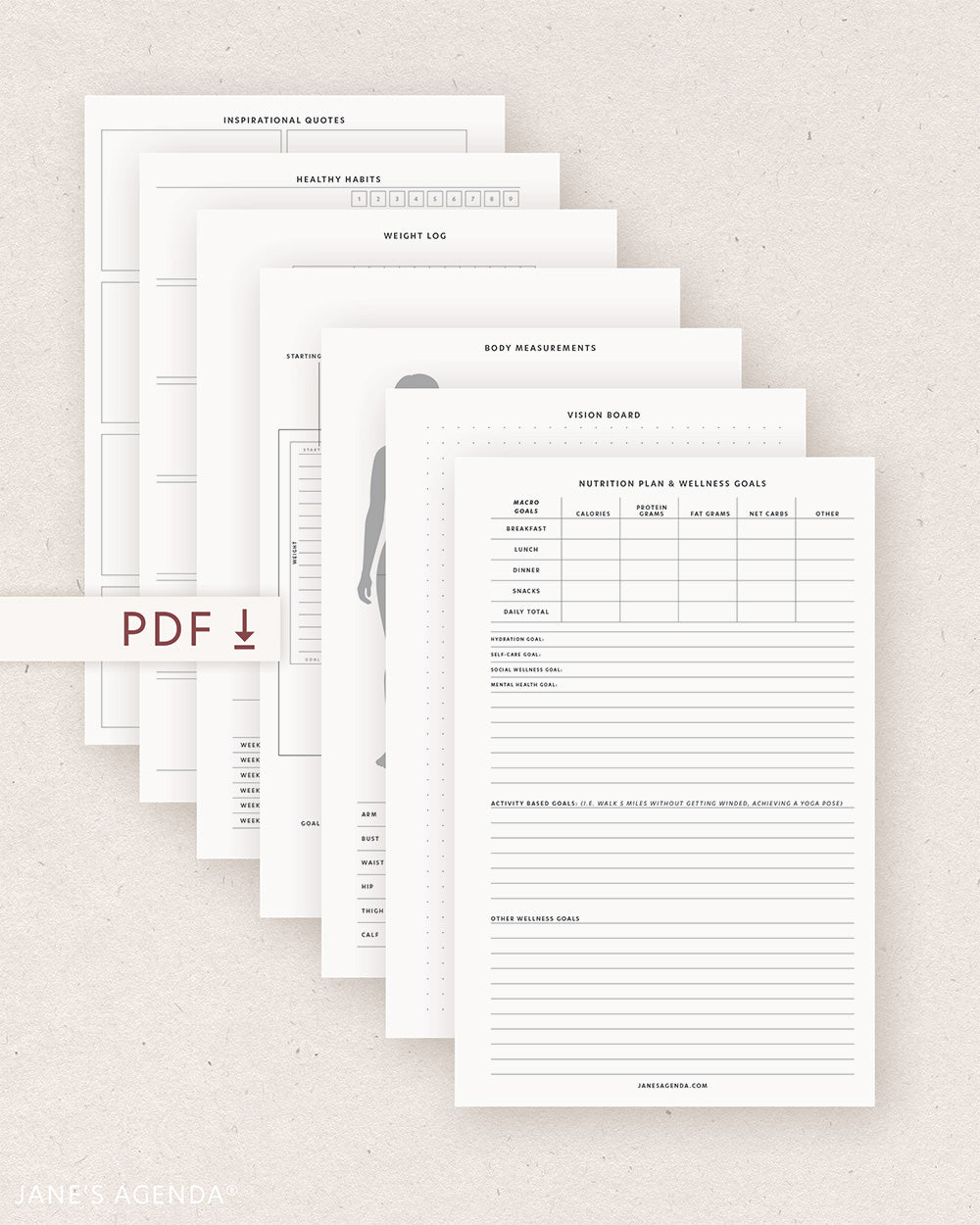 Health and Wellness Tracker | Printable PDF | Jane's Agenda®