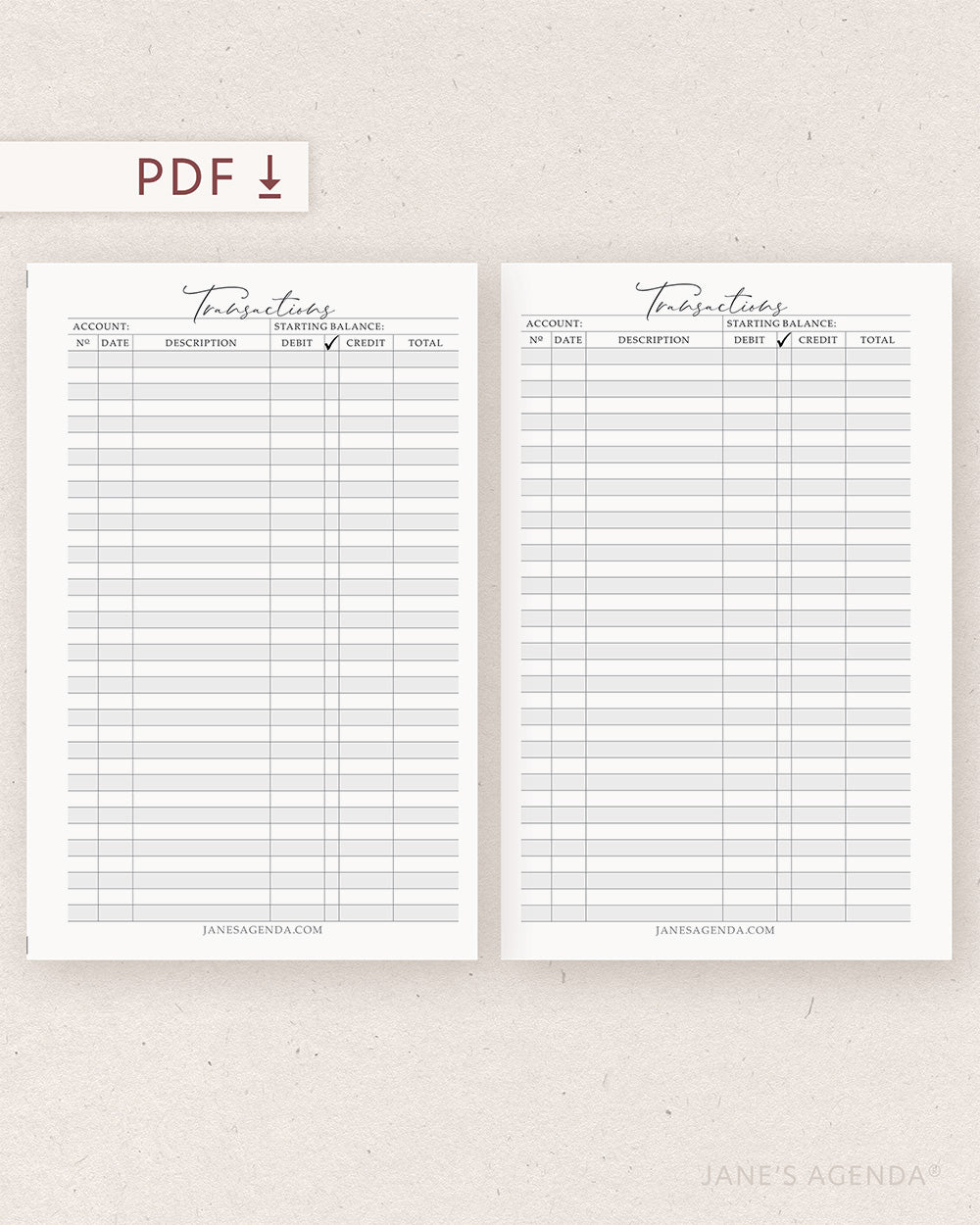 PRINTABLE: Transactions Inserts | Jane's Agenda®