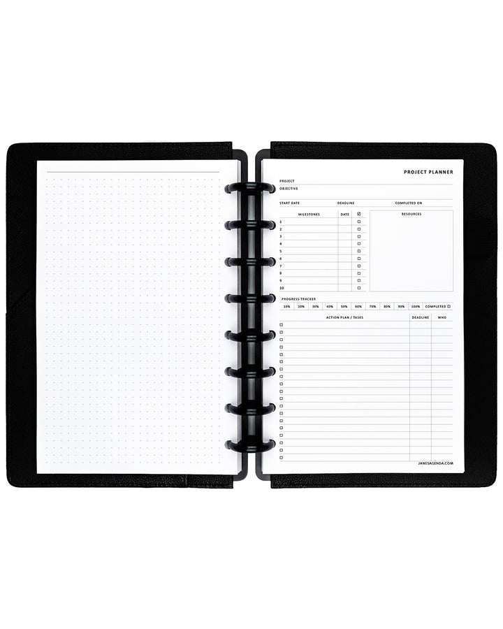 Project planning notes planner refill pages for disc-bound planners and disc sizes by Jane's Agenda.