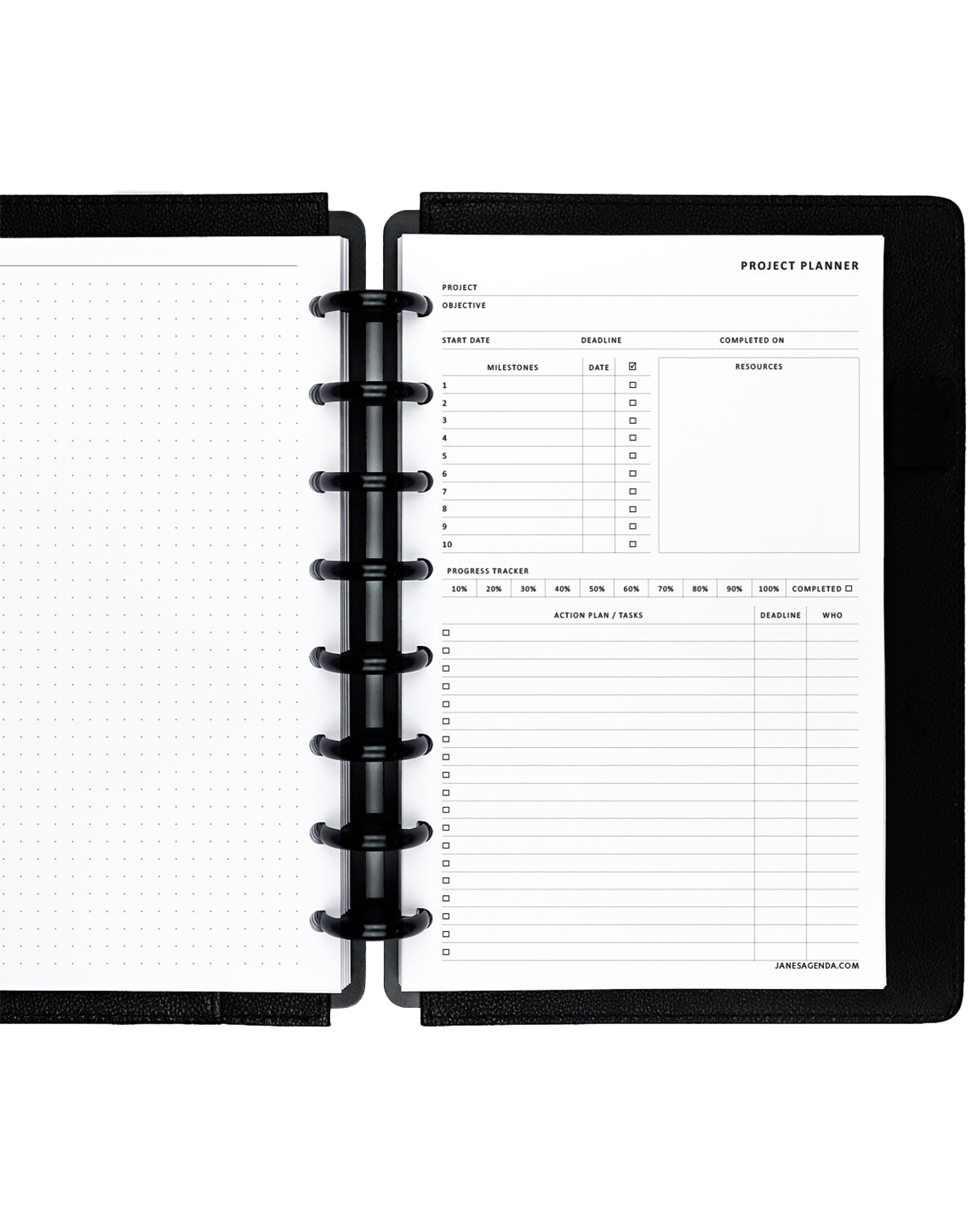 Project planning notes planner refill pages for disc-bound planners and disc sizes by Jane's Agenda.