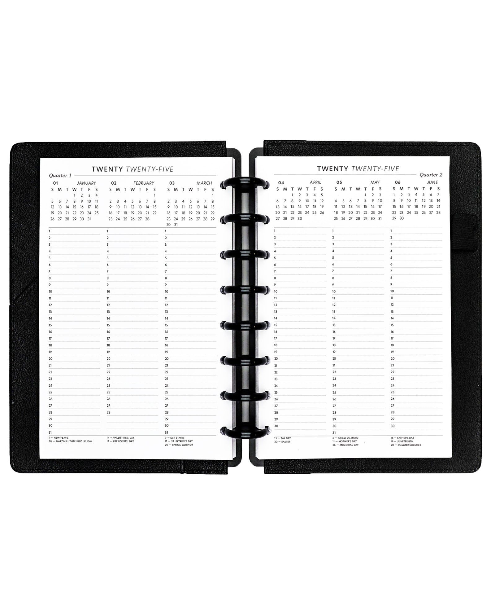 Quick glance calendar inserts planner refill pages for discbound planners, disc agendas, disc notebooks, and A5 siz e ringbound planner systems by Jane's Agenda.