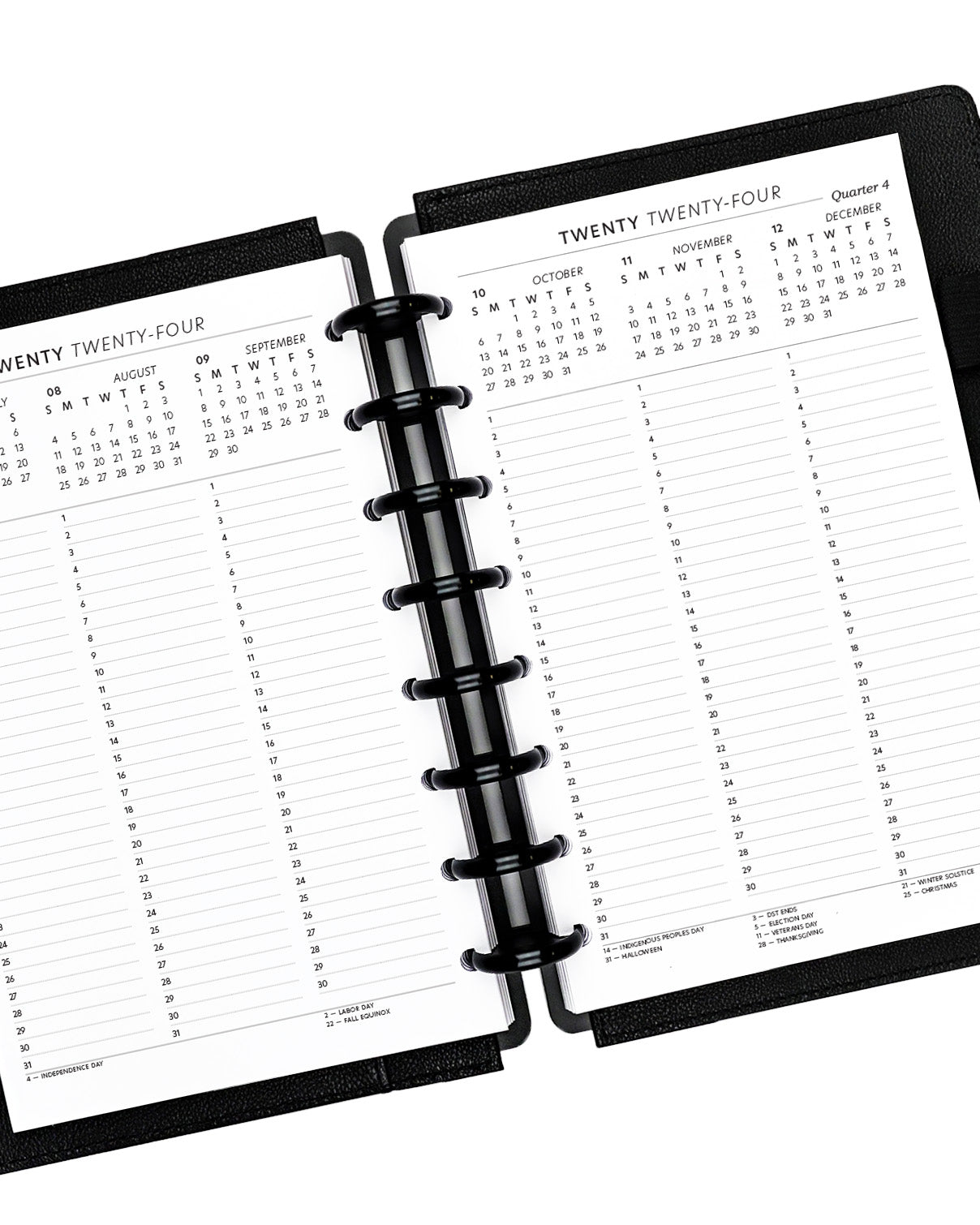 Quick glance calendar inserts planner refill pages for disc-bound planners, disc agendas, and disc notebooks by Jane's Agenda.