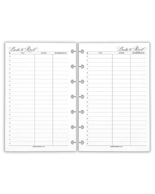 Reading discbound planner inserts by Jane's Agenda