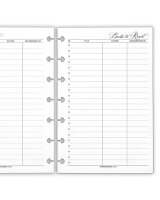 Reading discbound planner inserts by Jane's Agenda