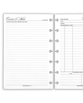 Reading discbound planner inserts by Jane's Agenda